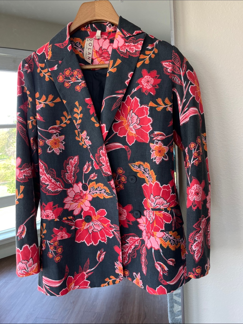 Anthropologie DOLAN pink, orange & gray graphic floral blazer